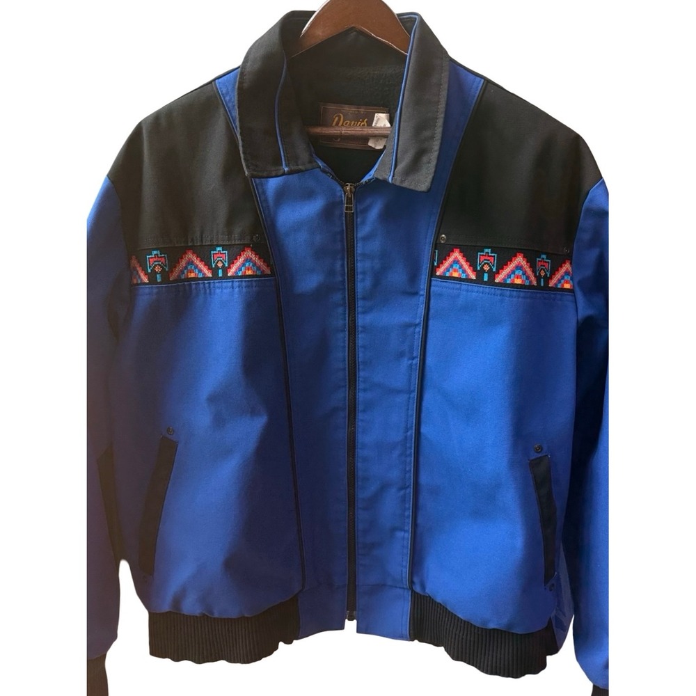 Vintage Davis James Southwestern Jacket Blue Black Aztec USA XL Western Zip